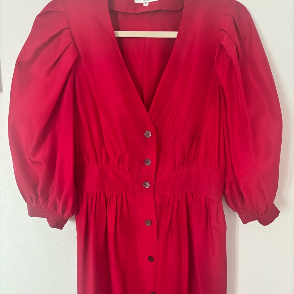 Horses Atelier Red Silk Midi Button-Up Dress